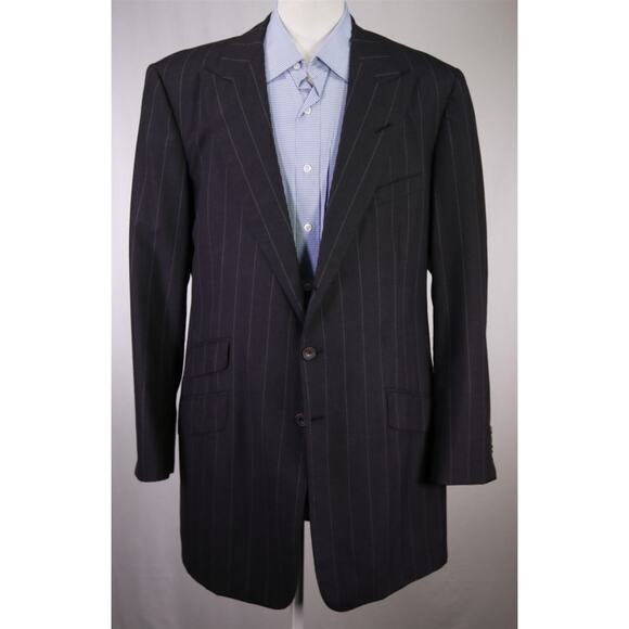 Edgar Pomeroy Bespoke Gray Pinstripe Peak Lapel Wool Blazer Jacket 44XL - Picture 2 of 10